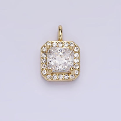 14K Gold Filled Birthstone CZ Micro Paved Square Edged Charm in Gold &amp; Silver | W684 - W695