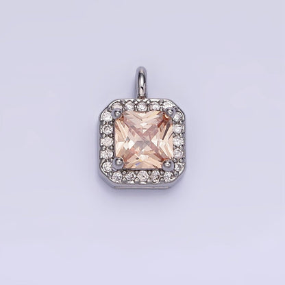 14K Gold Filled Birthstone CZ Micro Paved Square Edged Charm in Gold &amp; Silver | W684 - W695