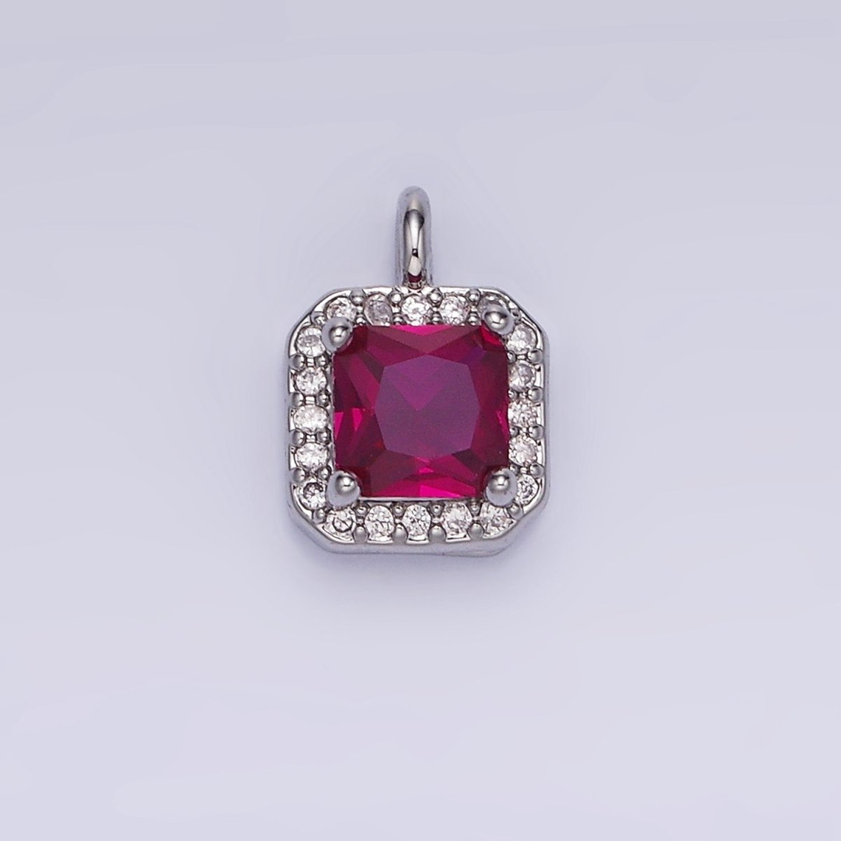 14K Gold Filled Birthstone CZ Micro Paved Square Edged Charm in Gold &amp; Silver | W684 - W695