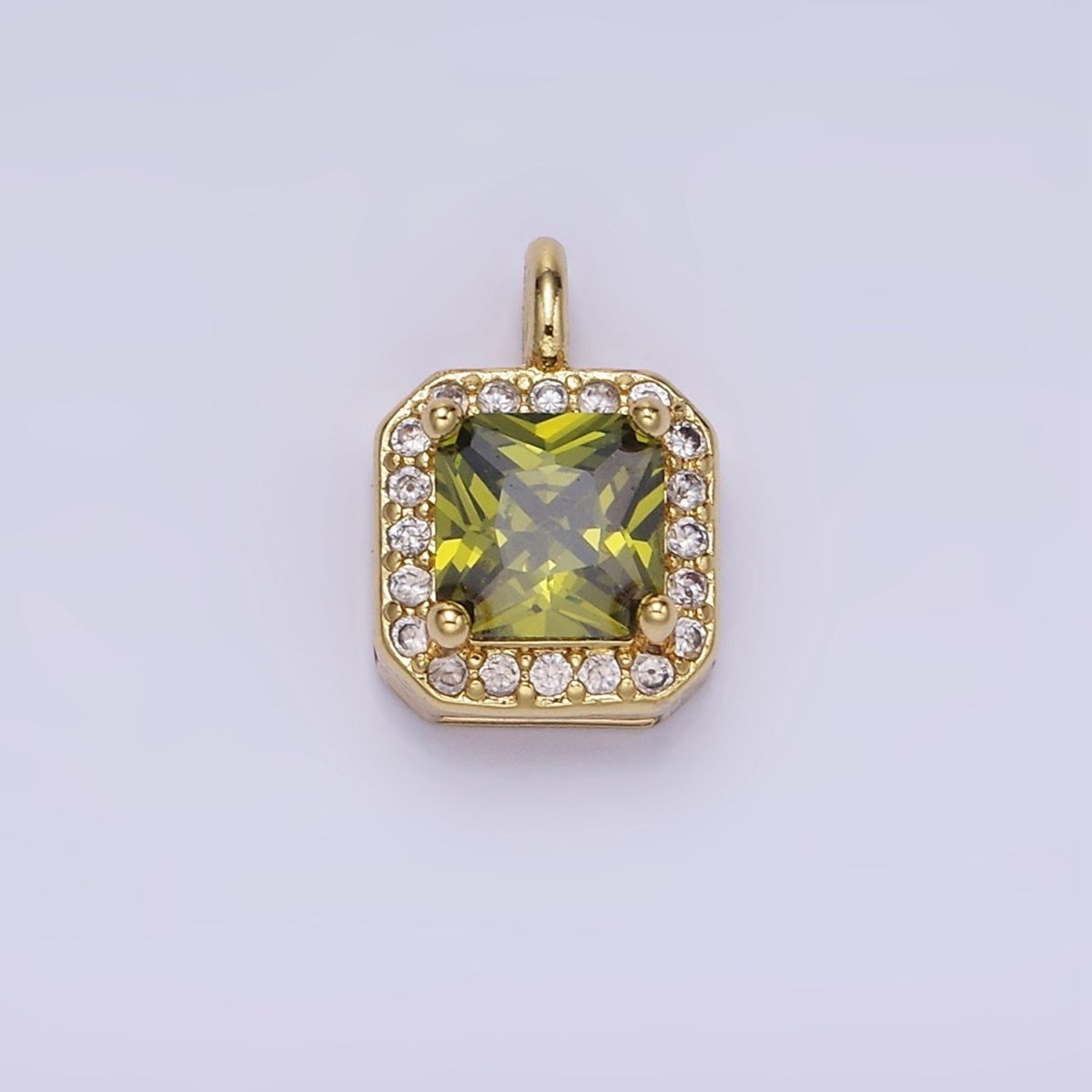 14K Gold Filled Birthstone CZ Micro Paved Square Edged Charm in Gold &amp; Silver | W684 - W695