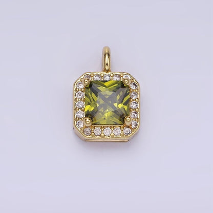 14K Gold Filled Birthstone CZ Micro Paved Square Edged Charm in Gold &amp; Silver | W684 - W695