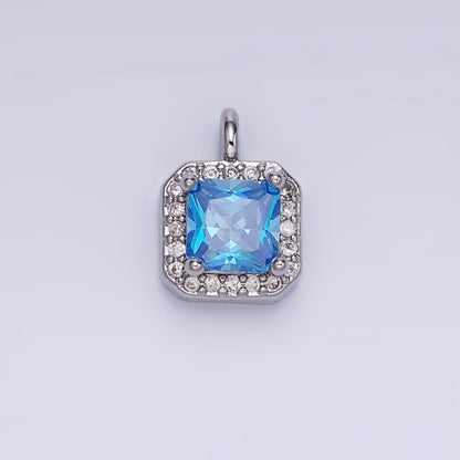 14K Gold Filled Birthstone CZ Micro Paved Square Edged Charm in Gold &amp; Silver | W684 - W695