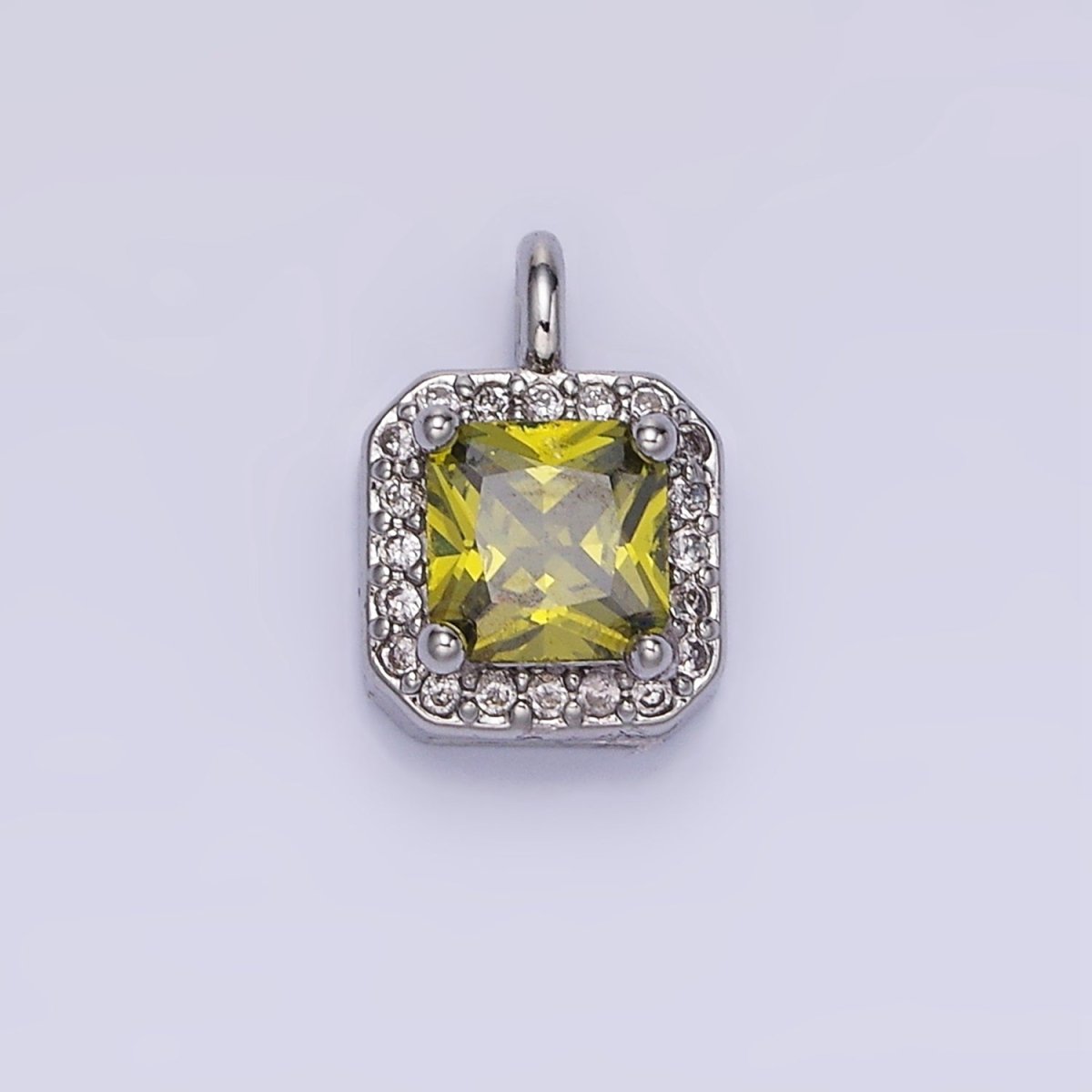 14K Gold Filled Birthstone CZ Micro Paved Square Edged Charm in Gold &amp; Silver | W684 - W695