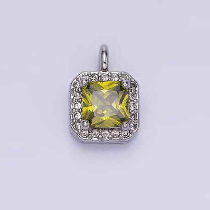 14K Gold Filled Birthstone CZ Micro Paved Square Edged Charm in Gold &amp; Silver | W684 - W695