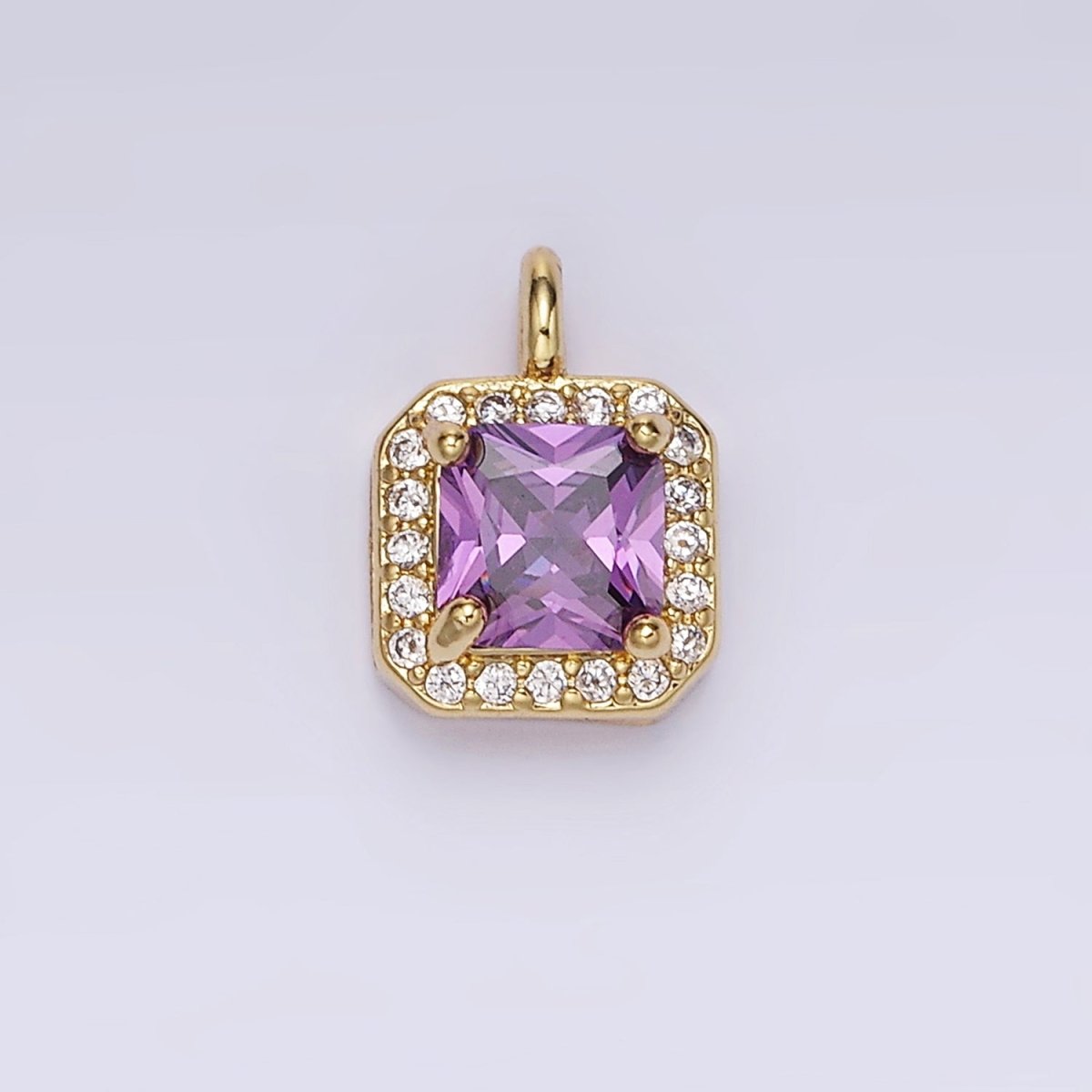 14K Gold Filled Birthstone CZ Micro Paved Square Edged Charm in Gold &amp; Silver | W684 - W695