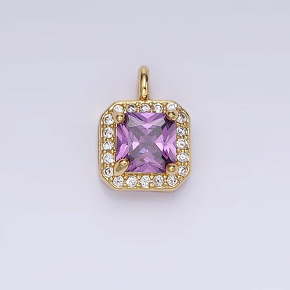 14K Gold Filled Birthstone CZ Micro Paved Square Edged Charm in Gold &amp; Silver | W684 - W695