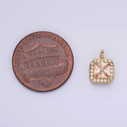 14K Gold Filled Birthstone CZ Micro Paved Square Edged Charm in Gold &amp; Silver | W684 - W695