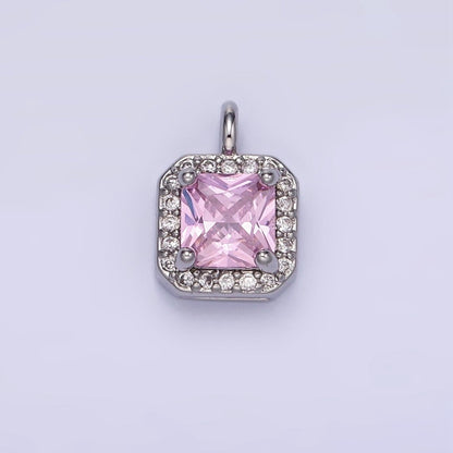 14K Gold Filled Birthstone CZ Micro Paved Square Edged Charm in Gold &amp; Silver | W684 - W695