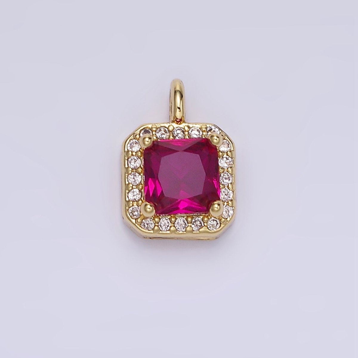14K Gold Filled Birthstone CZ Micro Paved Square Edged Charm in Gold &amp; Silver | W684 - W695