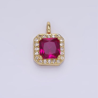 14K Gold Filled Birthstone CZ Micro Paved Square Edged Charm in Gold &amp; Silver | W684 - W695