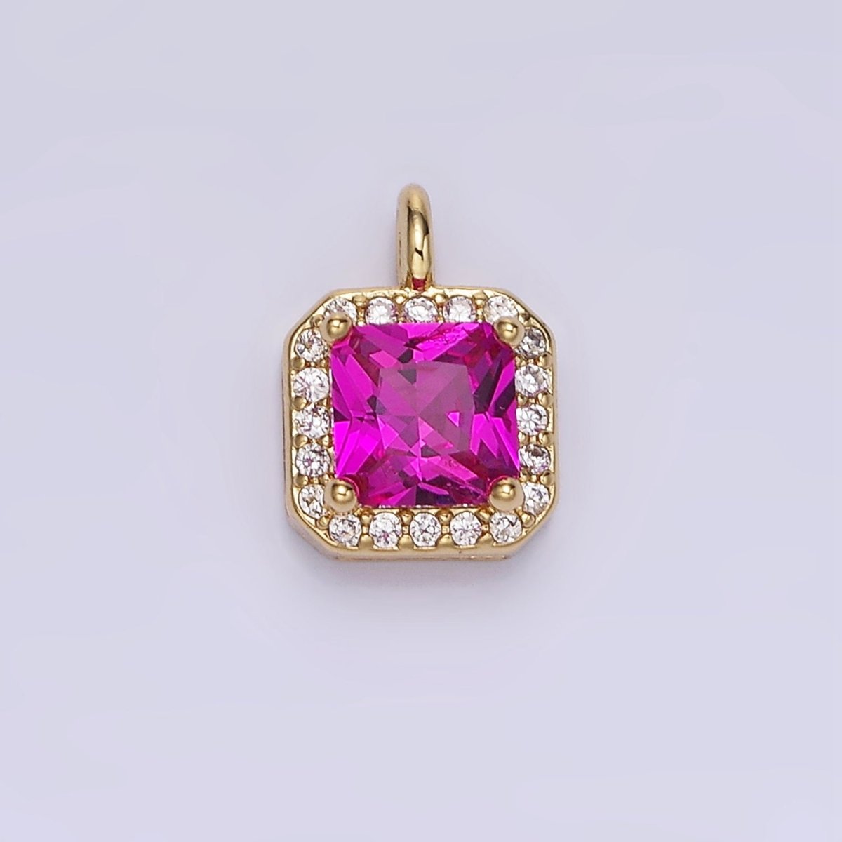 14K Gold Filled Birthstone CZ Micro Paved Square Edged Charm in Gold &amp; Silver | W684 - W695