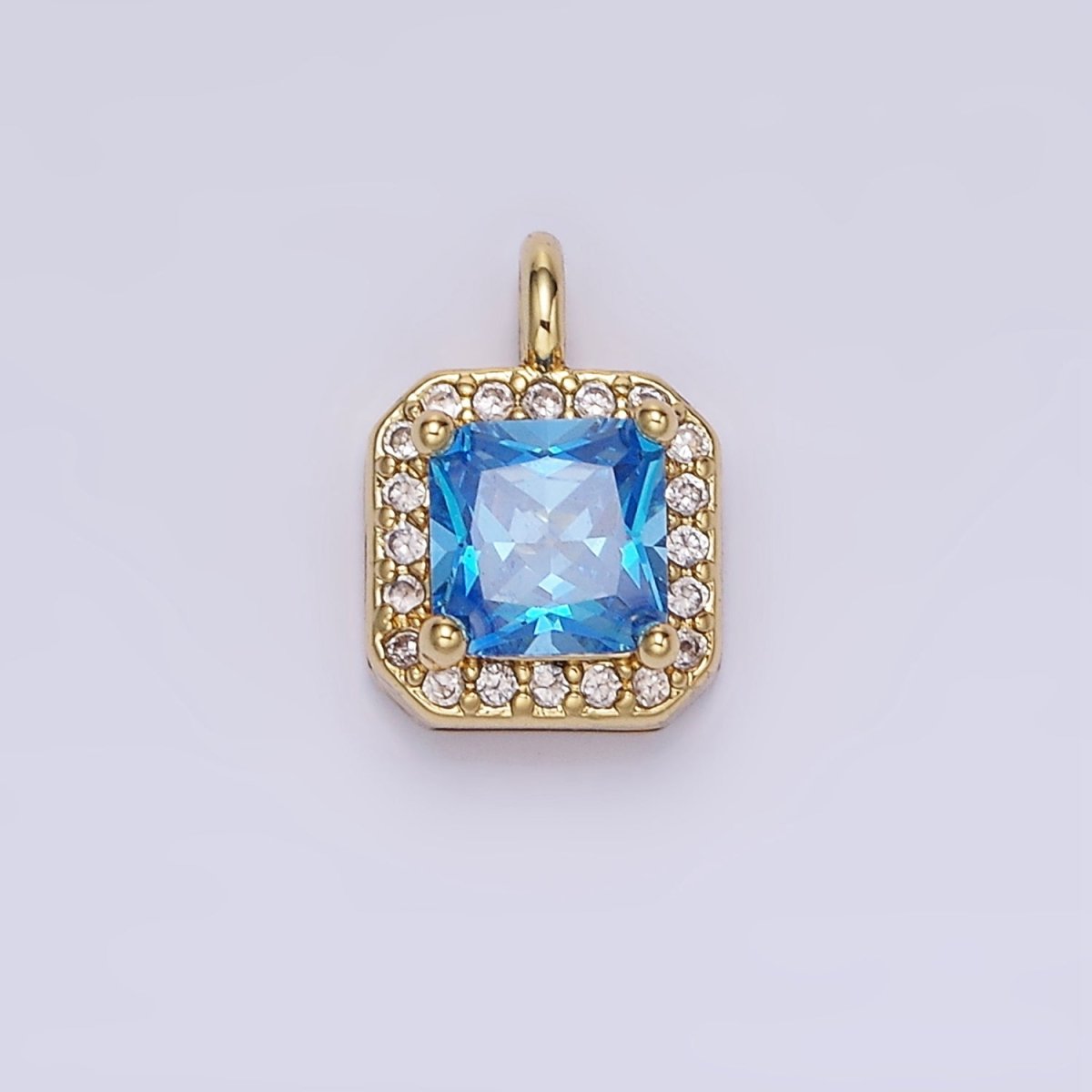 14K Gold Filled Birthstone CZ Micro Paved Square Edged Charm in Gold &amp; Silver | W684 - W695