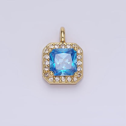 14K Gold Filled Birthstone CZ Micro Paved Square Edged Charm in Gold &amp; Silver | W684 - W695