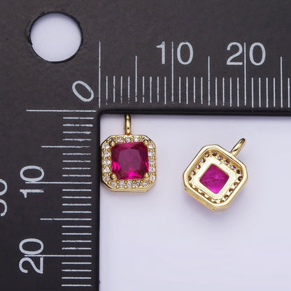 14K Gold Filled Birthstone CZ Micro Paved Square Edged Charm in Gold &amp; Silver | W684 - W695