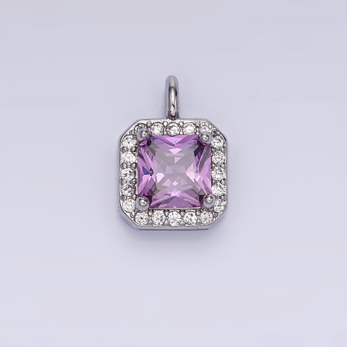 14K Gold Filled Birthstone CZ Micro Paved Square Edged Charm in Gold &amp; Silver | W684 - W695
