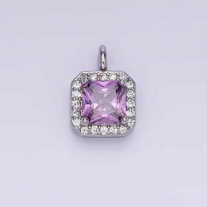 14K Gold Filled Birthstone CZ Micro Paved Square Edged Charm in Gold &amp; Silver | W684 - W695