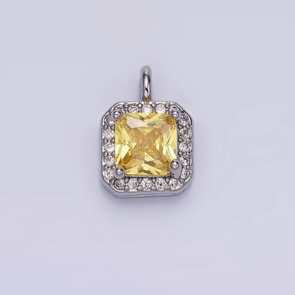 14K Gold Filled Birthstone CZ Micro Paved Square Edged Charm in Gold &amp; Silver | W684 - W695
