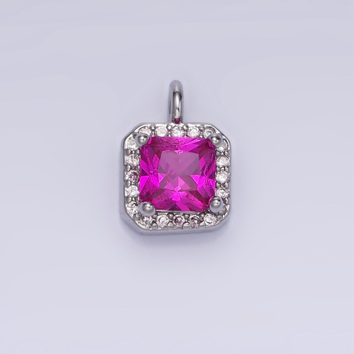 14K Gold Filled Birthstone CZ Micro Paved Square Edged Charm in Gold &amp; Silver | W684 - W695