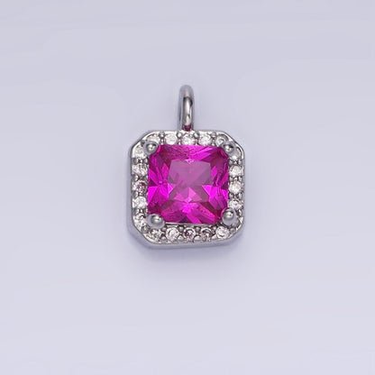 14K Gold Filled Birthstone CZ Micro Paved Square Edged Charm in Gold &amp; Silver | W684 - W695