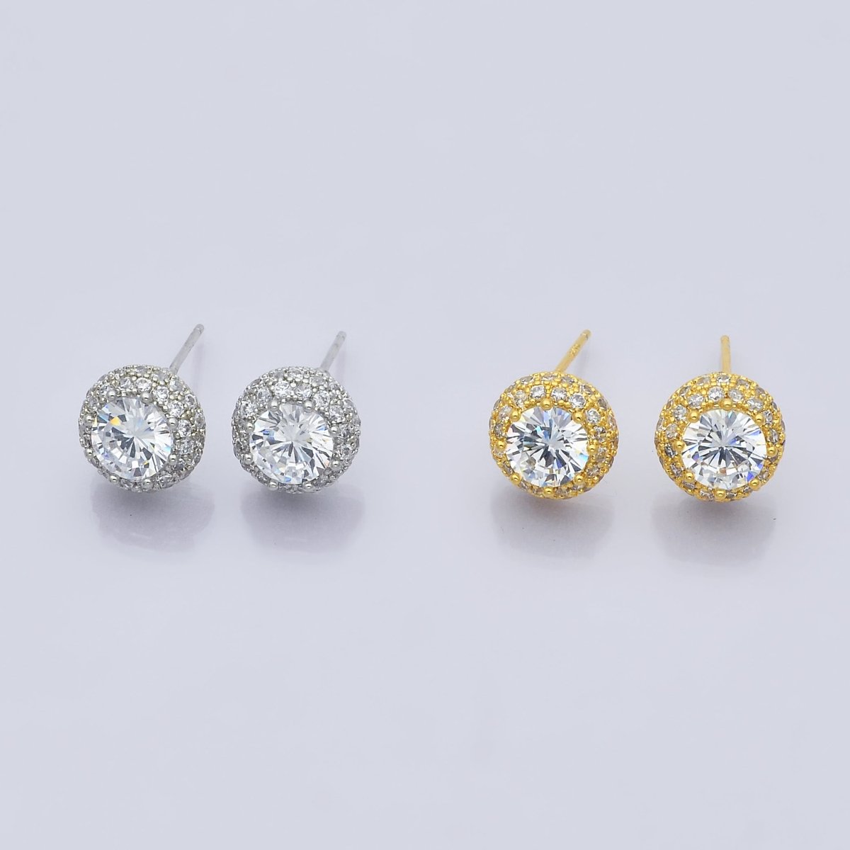 14K Gold Filled CZ Micro Paved Round Bezel Stud Earrings in Gold &amp; Silver | V312