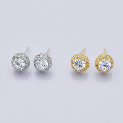 14K Gold Filled CZ Micro Paved Round Bezel Stud Earrings in Gold &amp; Silver | V312