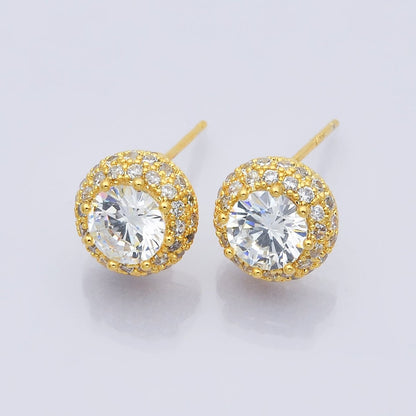 14K Gold Filled CZ Micro Paved Round Bezel Stud Earrings in Gold &amp; Silver | V312
