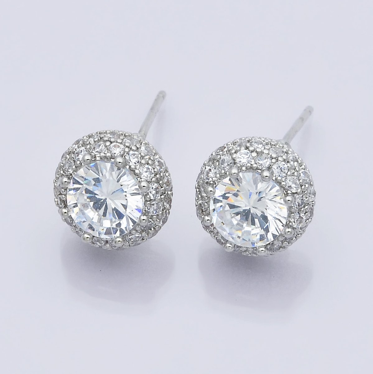 14K Gold Filled CZ Micro Paved Round Bezel Stud Earrings in Gold &amp; Silver | V312