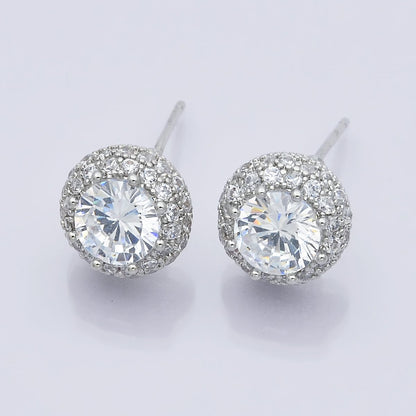 14K Gold Filled CZ Micro Paved Round Bezel Stud Earrings in Gold &amp; Silver | V312