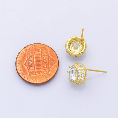 14K Gold Filled CZ Micro Paved Round Bezel Stud Earrings in Gold &amp; Silver | V312