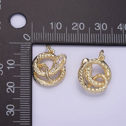 14K Gold Filled CZ Micro Paved Snake Open Circular Charm | W527