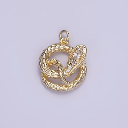 14K Gold Filled CZ Micro Paved Snake Open Circular Charm | W527