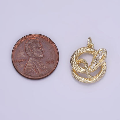 14K Gold Filled CZ Micro Paved Snake Open Circular Charm | W527