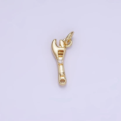 14K Gold Filled CZ Motor Wrench Construction Tool Mini Charm | W557