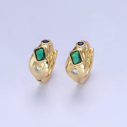 14K Gold Filled CZ Multicolor Abstract Molten Huggie Earrings | AB1256