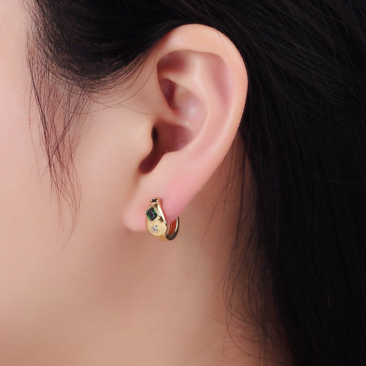 14K Gold Filled CZ Multicolor Abstract Molten Huggie Earrings | AB1256
