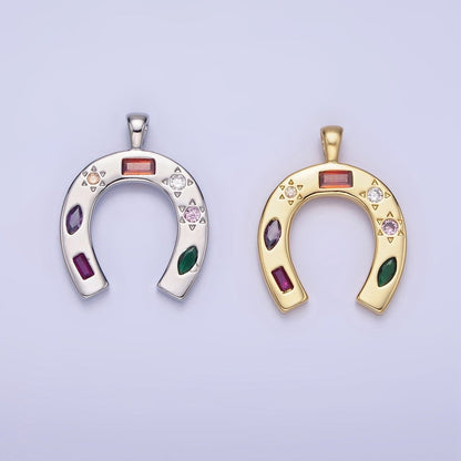 14K Gold Filled CZ Multicolor Celestial Sun Horseshoe Pendant in Gold &amp; Silver | AA1128