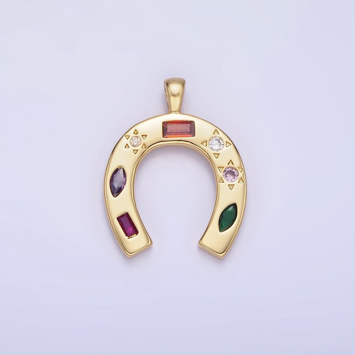 14K Gold Filled CZ Multicolor Celestial Sun Horseshoe Pendant in Gold &amp; Silver | AA1128