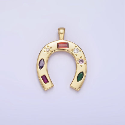 14K Gold Filled CZ Multicolor Celestial Sun Horseshoe Pendant in Gold &amp; Silver | AA1128