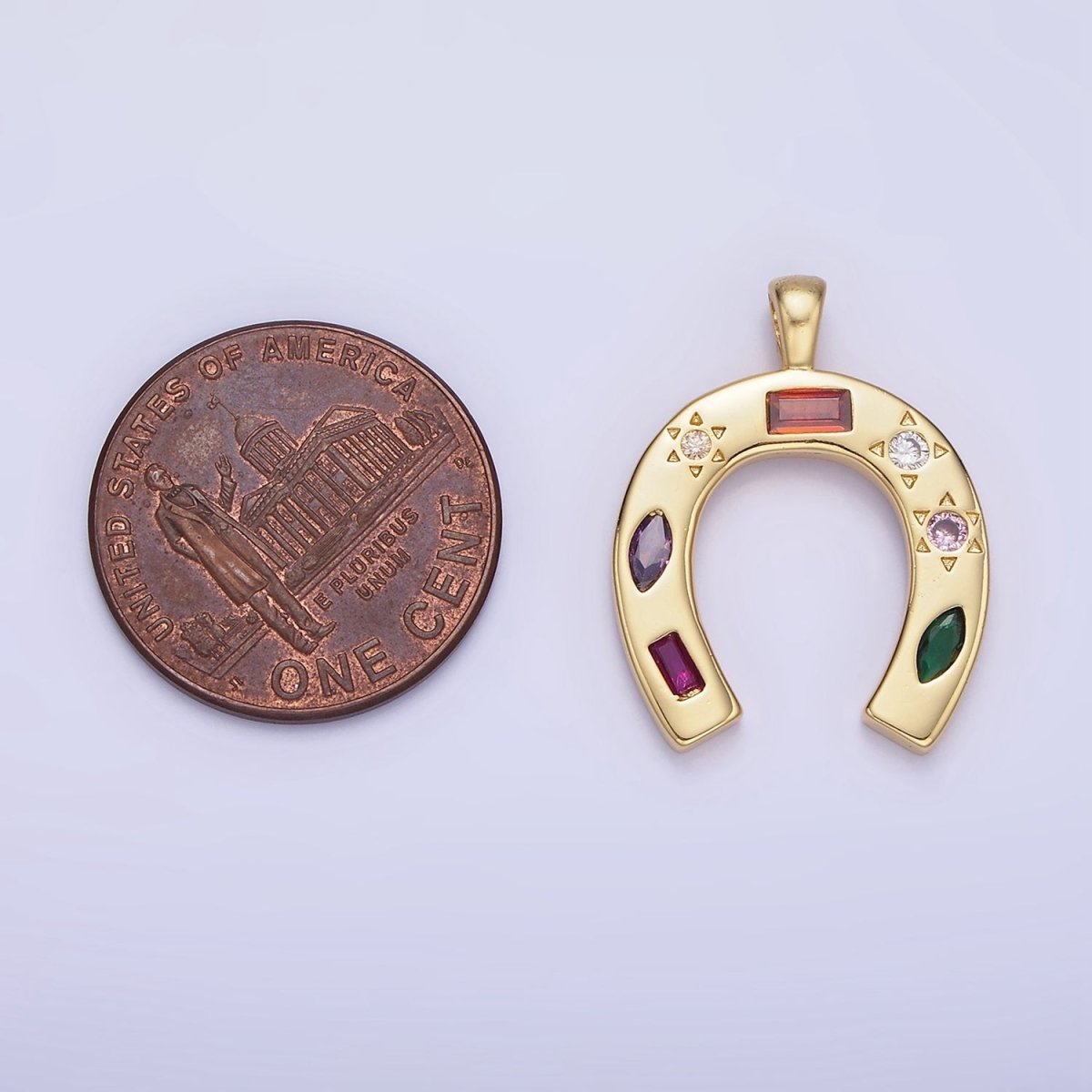 14K Gold Filled CZ Multicolor Celestial Sun Horseshoe Pendant in Gold &amp; Silver | AA1128
