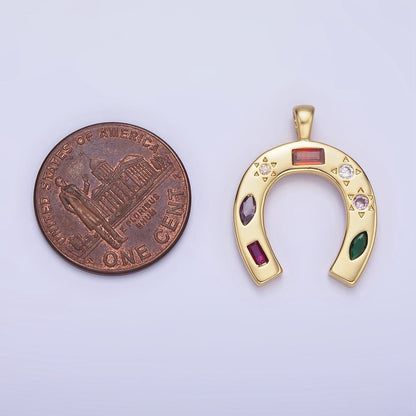 14K Gold Filled CZ Multicolor Celestial Sun Horseshoe Pendant in Gold &amp; Silver | AA1128
