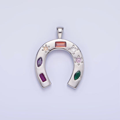 14K Gold Filled CZ Multicolor Celestial Sun Horseshoe Pendant in Gold &amp; Silver | AA1128