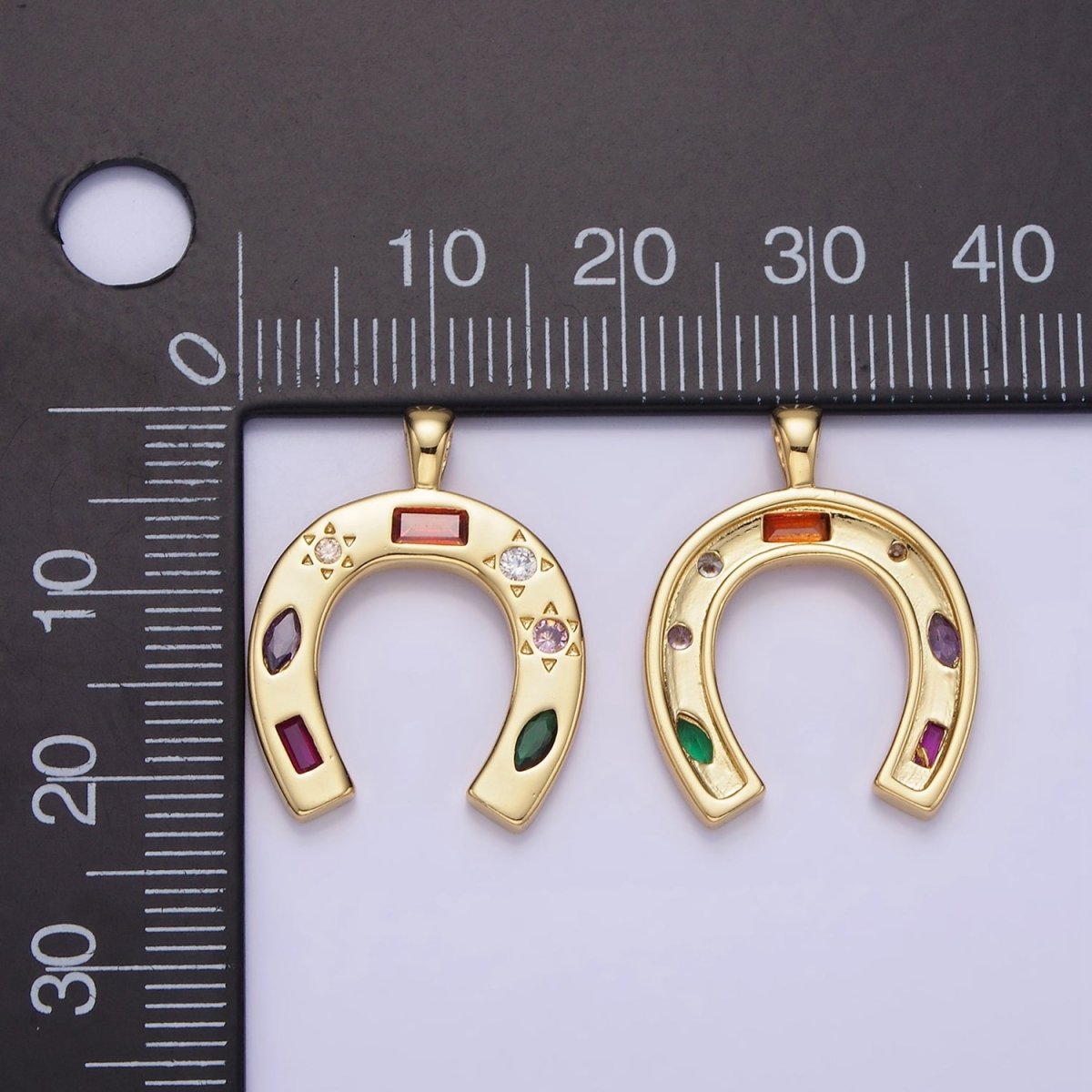 14K Gold Filled CZ Multicolor Celestial Sun Horseshoe Pendant in Gold &amp; Silver | AA1128