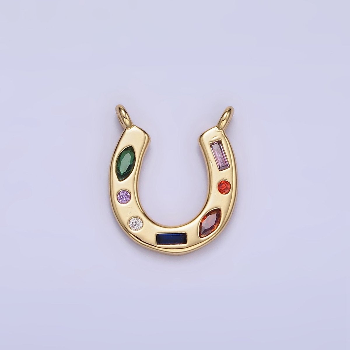 14K Gold Filled CZ Multicolor Dotted Lucky Horseshoe Charm | AC-819