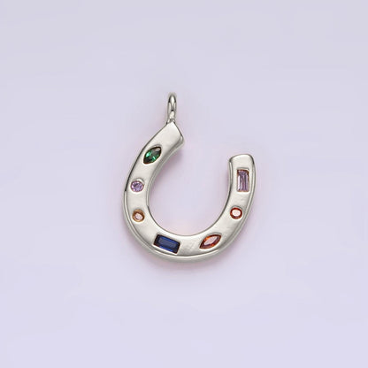 14K Gold Filled CZ Multicolor Dotted Lucky Horseshoe Charm | AC-819