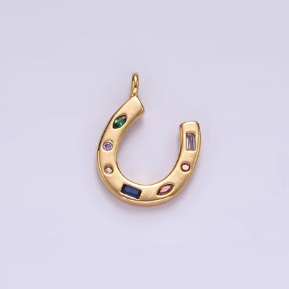 14K Gold Filled CZ Multicolor Dotted Lucky Horseshoe Charm | AC-819