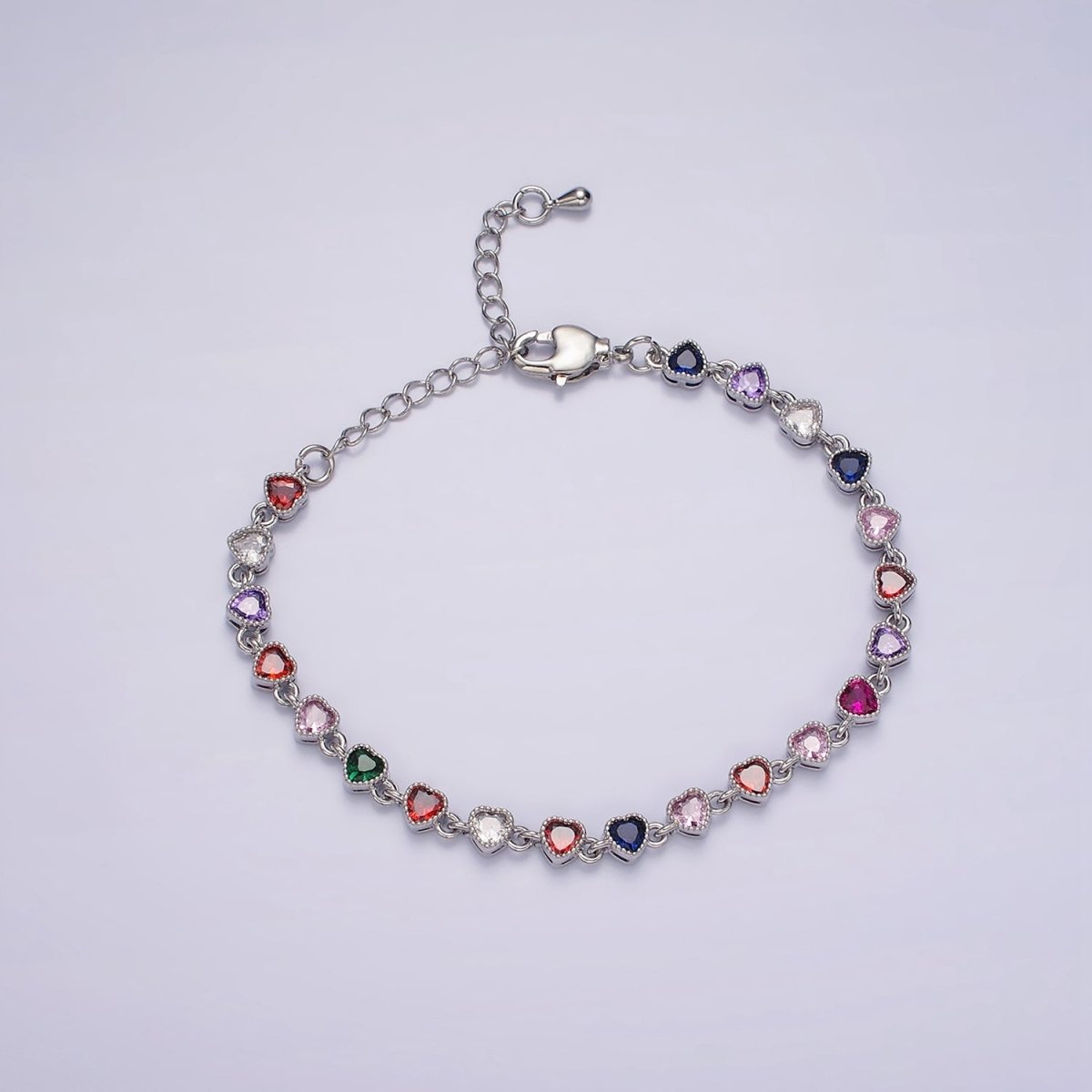 14K Gold Filled CZ Multicolor Heart Bezel 7 Inch Bracelet in Gold &amp; Silver | WA-2230 WA-2231 Clearance Pricing