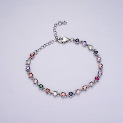 14K Gold Filled CZ Multicolor Heart Bezel 7 Inch Bracelet in Gold &amp; Silver | WA-2230 WA-2231 Clearance Pricing