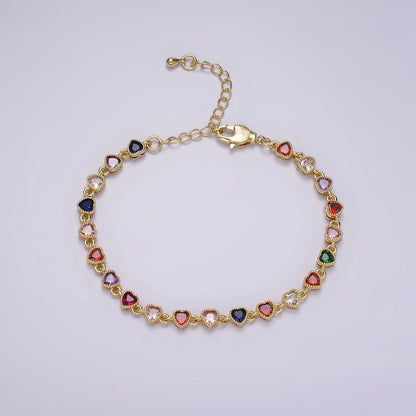 14K Gold Filled CZ Multicolor Heart Bezel 7 Inch Bracelet in Gold &amp; Silver | WA-2230 WA-2231 Clearance Pricing