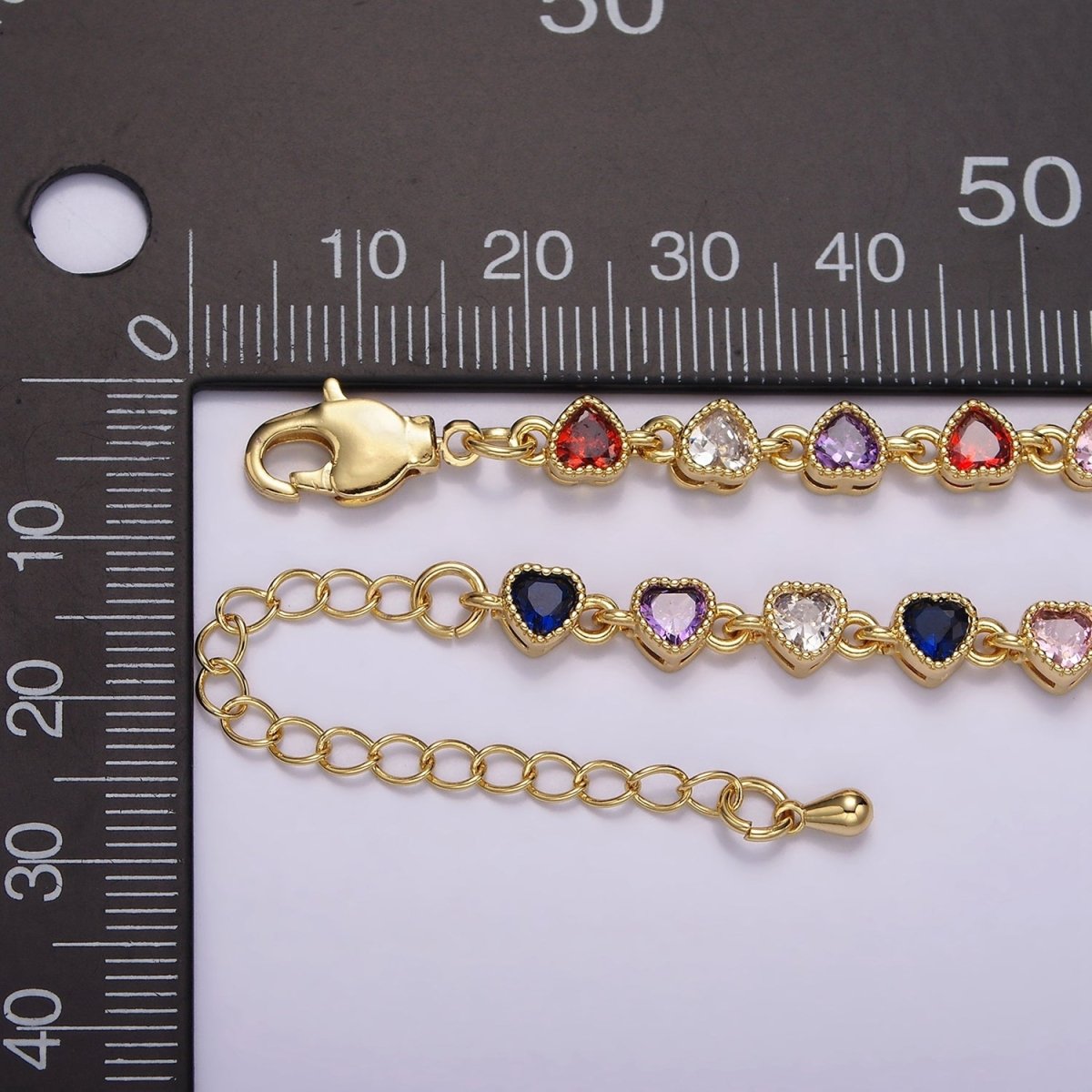 14K Gold Filled CZ Multicolor Heart Bezel 7 Inch Bracelet in Gold &amp; Silver | WA-2230 WA-2231 Clearance Pricing