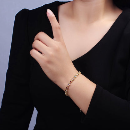 14K Gold Filled CZ Multicolor Heart Bezel 7 Inch Bracelet in Gold &amp; Silver | WA-2230 WA-2231 Clearance Pricing
